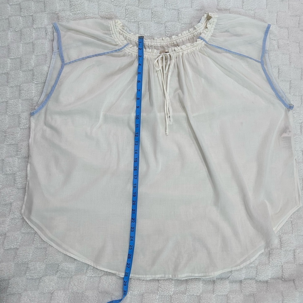 We The Free    Oversized Top Blouse
White Gauze Sheer Tie Neck Blue - Picture 6 of 11